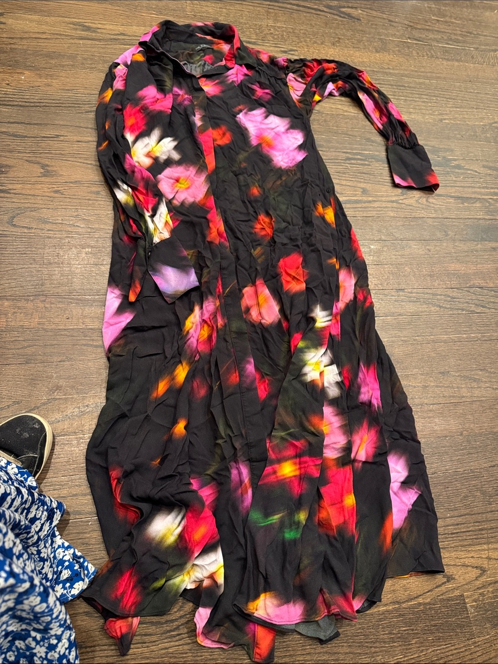 rag & bone Black Maxi Dress with Pink, Red & Orange Floral Print
